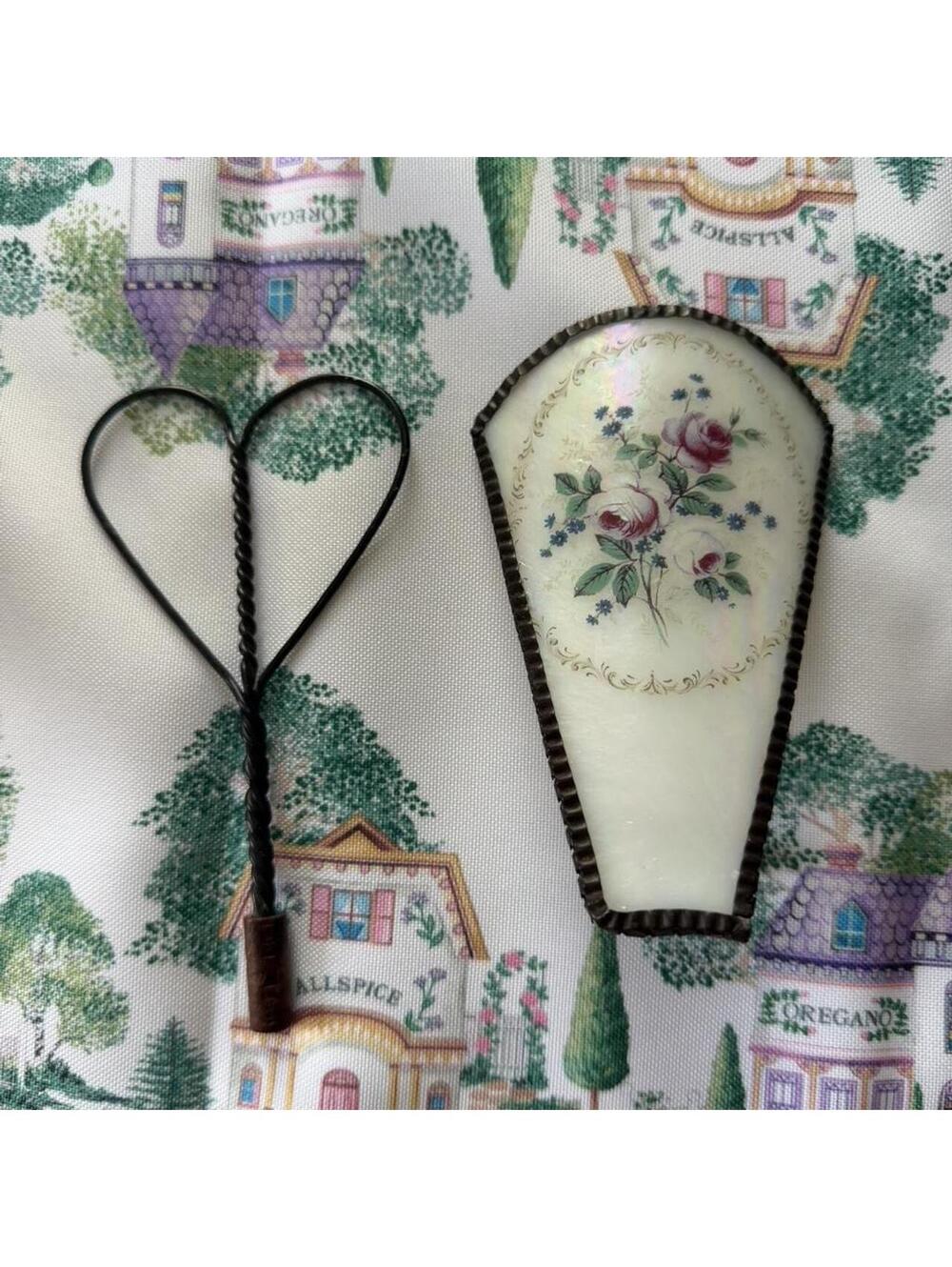 Vintage small rug beater and night light shade cover with floral design